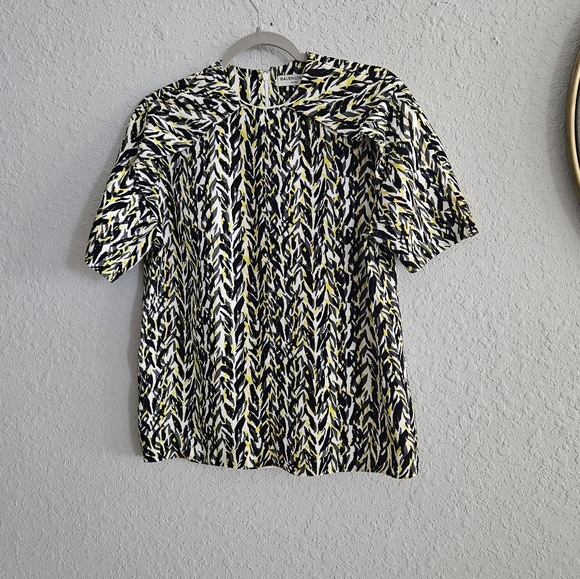 BALENCIAGA White Citron Black Print Structured Crew Neck Decorated Short Sleeve - Picture 11 of 16